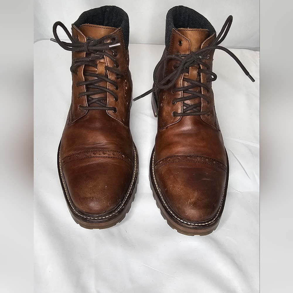 Warfield & Grand Potrero Mens Cap Toe Brogue Leather Lace-Up Ankle Boots Size 10 - Picture 2 of 12